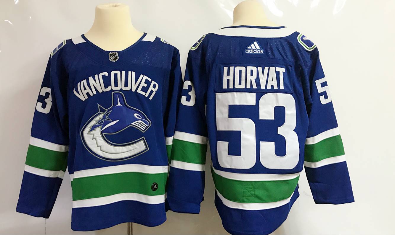 Men Vancouver Canucks 53 Horvat Blue Hockey Stitched Adidas NHL Jerseys